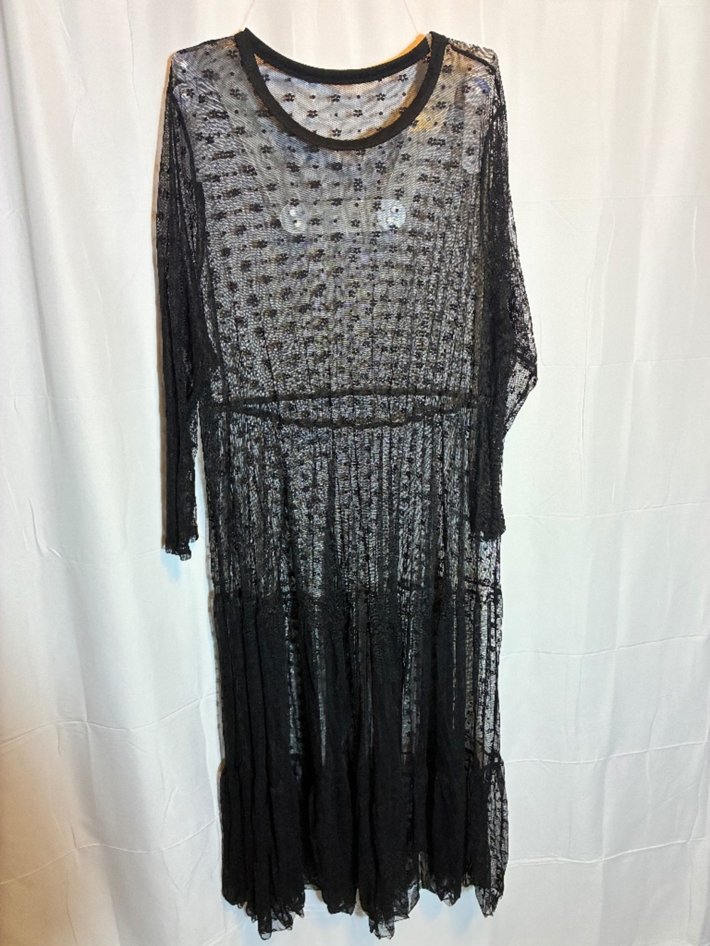 Plus Size Sheer Black Lace Tiered Dress